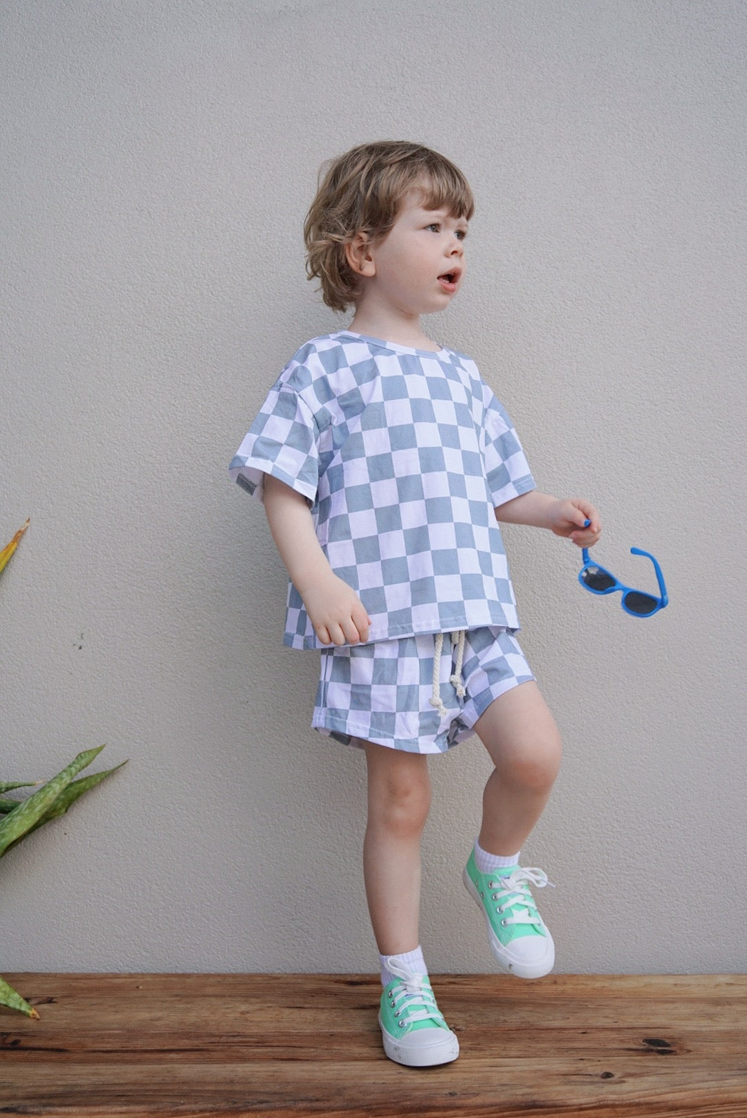 Sage Checkers Two-Piece Matching Toddler Set