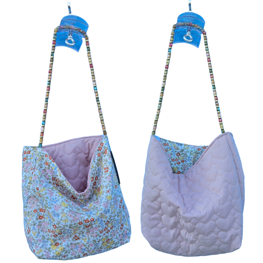 BEADED STRAP REVERSIBLE SHOPPING BAGS