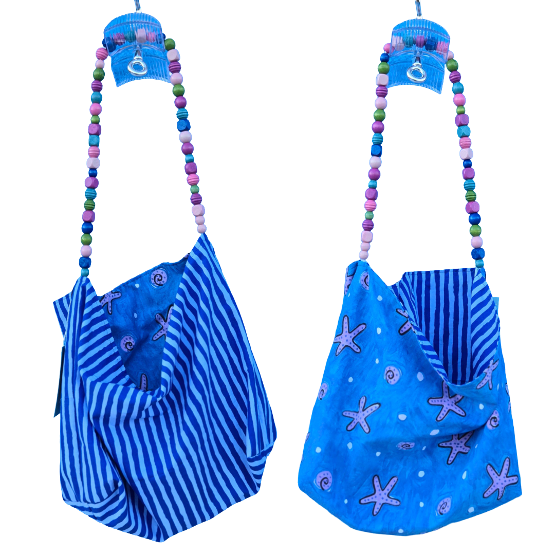 BEADED STRAP REVERSIBLE SHOPPING BAGS