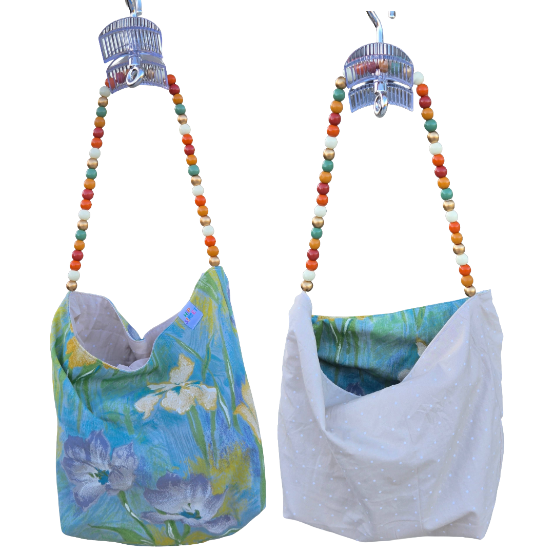 BEADED STRAP REVERSIBLE SHOPPING BAGS