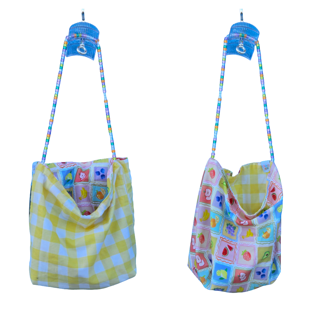 BEADED STRAP REVERSIBLE SHOPPING BAGS